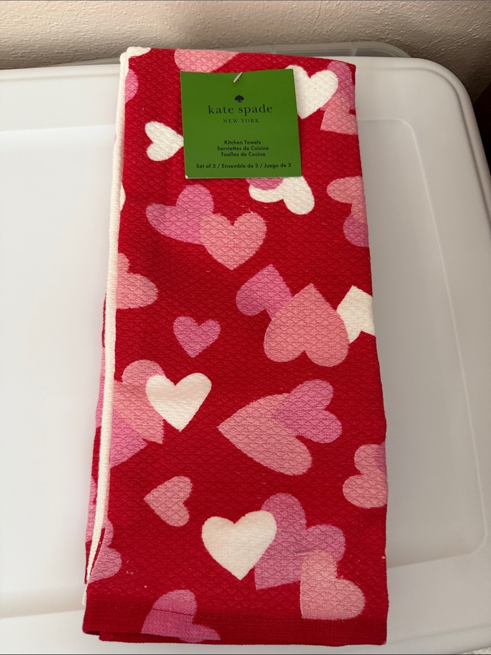 kate spade Red Pink and White Heart Kitchen Towel